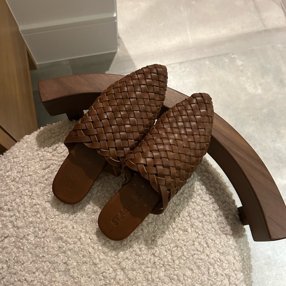 St Agni Paris Brown Woven Mules - Picture 3 of 6